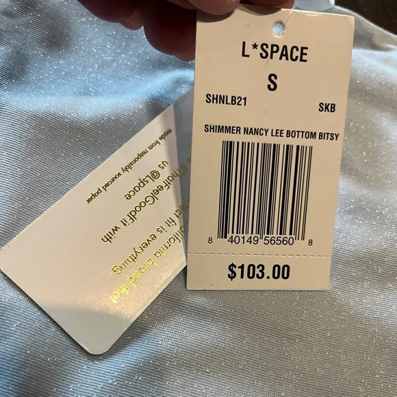 NWT l*space Shimmer Nancy Lee Bikini Bottom Bitsy Pale Blue High Waist Crossover - Picture 11 of 11